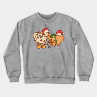 Pelican eats capybara, Merry Christmas, lights and red hat Crewneck Sweatshirt